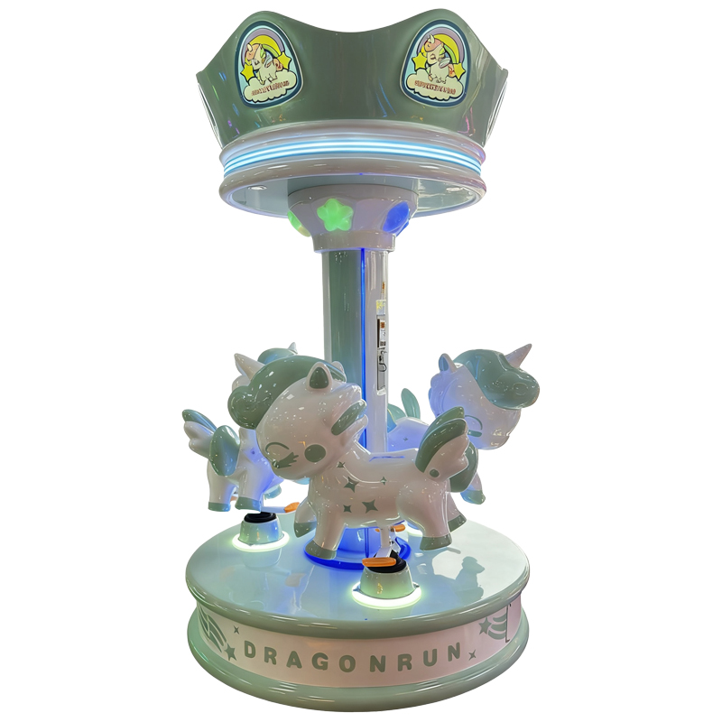 Kids Mini Carousel Ride Coin Operated Amusement Game Machine LED Light Unicorn Horse Merry Go Round for Shopping Mall Playground