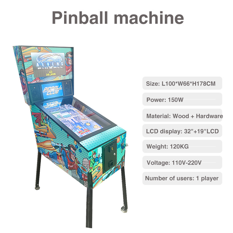 Retro Style Coin Operated Pinball Arcade Game Machine 1-Year Warranty Metal Wooden Construction for 6 Years+ for Game Centers