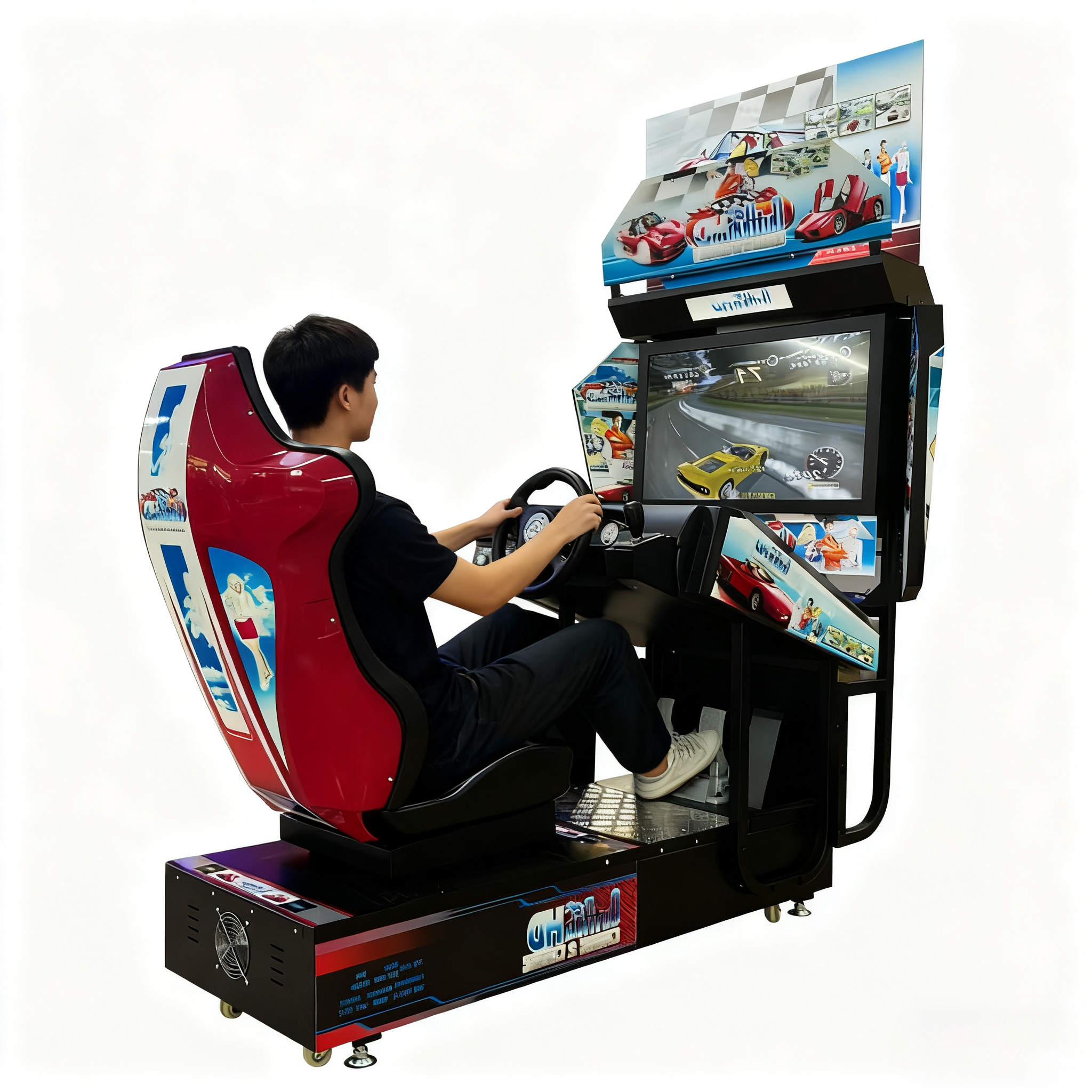 Double Player VR Racing Arcade Game Machine LED Lighting Coin Operated Stainless Steel Racing Simulator Amusement Park Game Room