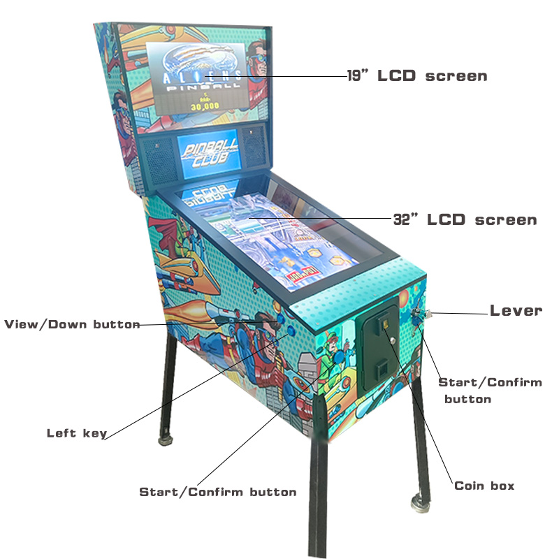 Retro Style Coin Operated Pinball Arcade Game Machine 1-Year Warranty Metal Wooden Construction for 6 Years+ for Game Centers
