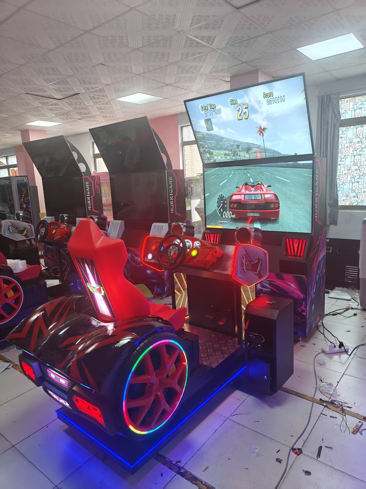 Large-Scale Single-Player Dual-Screen Coin-Operated Racing Simulator Arcade Equipment for Children and Parents' Entertainment