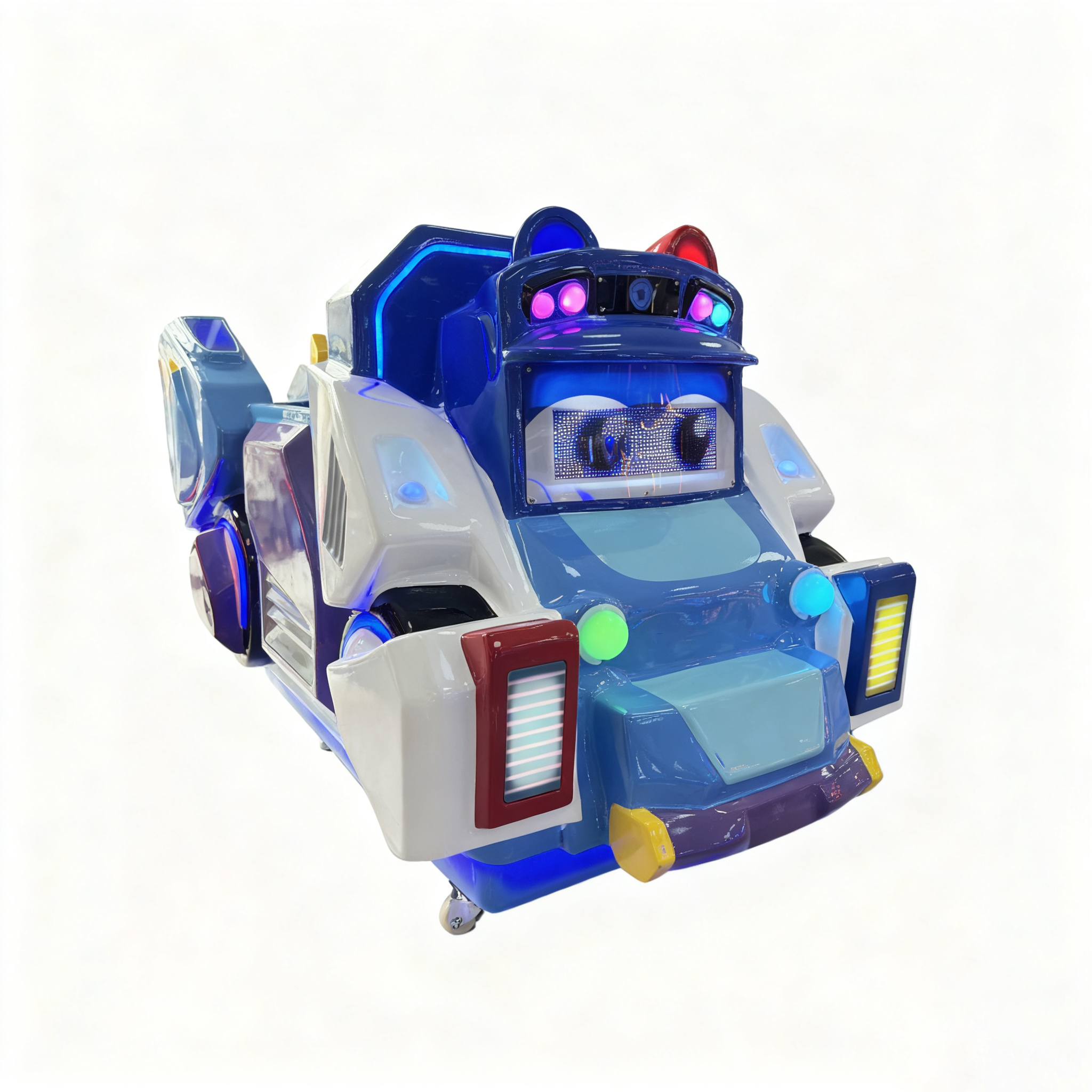 Cartoon Police Car Themed Metal Kids Arcade Ride LED Lighted Coin Operated Amusement Game Indoor Playground Children's
