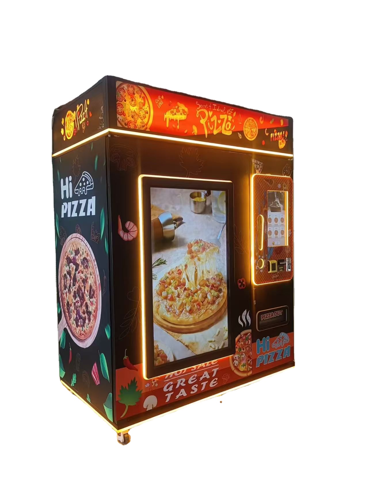 NINIX NINIX-254486 Metal Pizza Vending Machine Weather Resistant Design Multi-Payment Options Universal Plug Wooden Case