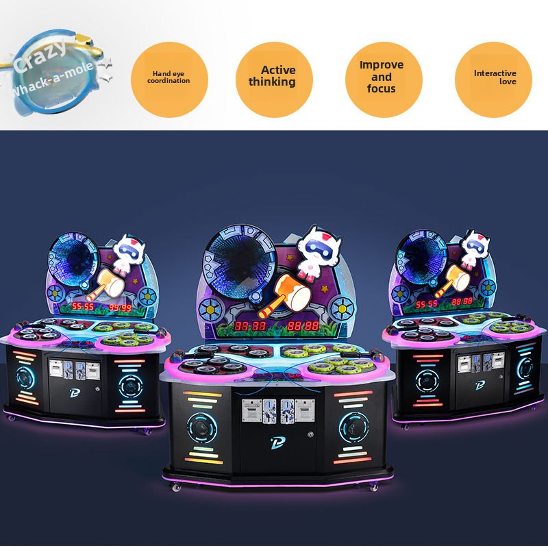 Colorful LED Lighting Coin Operated Multi-Player Whack Mole Arcade Game Machine Interactive Hammer Based Family Game