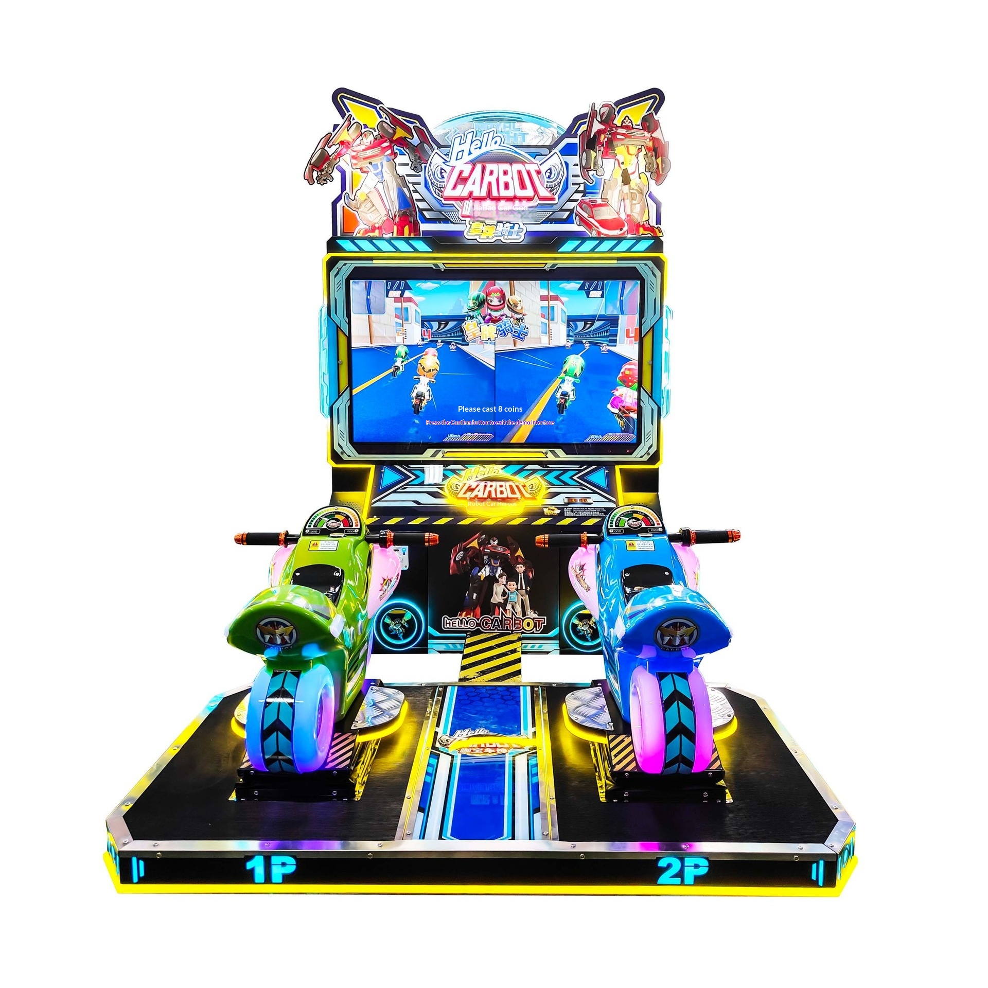 Two-Person Children's Motorcycle Racing Game Machine Coin-Operated LED Lights Motion Control Metal Stainless Steel Construction
