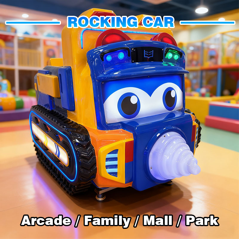Ninix Cartoon Engineering Vehicle Themed Kids Arcade Ride LED Lighted Coin Operated Racing Game 1 Year Metal Stainless Steel