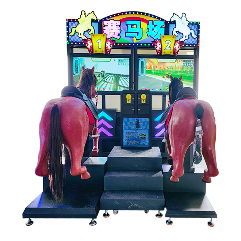Dual Player Arcade Horse Racing Machine LED Lit Signage HD Screens Realistic Horse Controllers Game Coin Operated Games