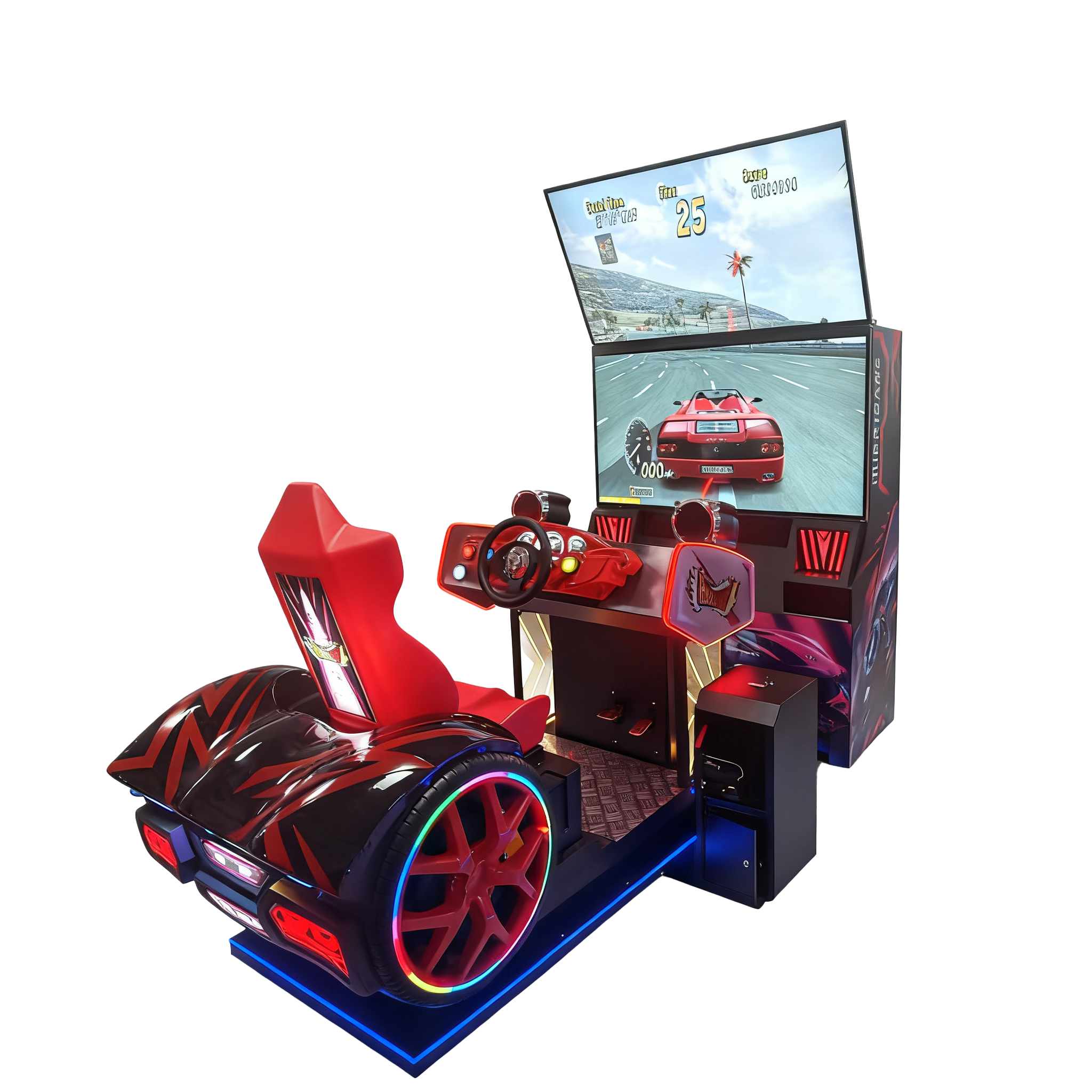 Large-Scale Single-Player Dual-Screen Coin-Operated Racing Simulator Arcade Equipment for Children and Parents' Entertainment