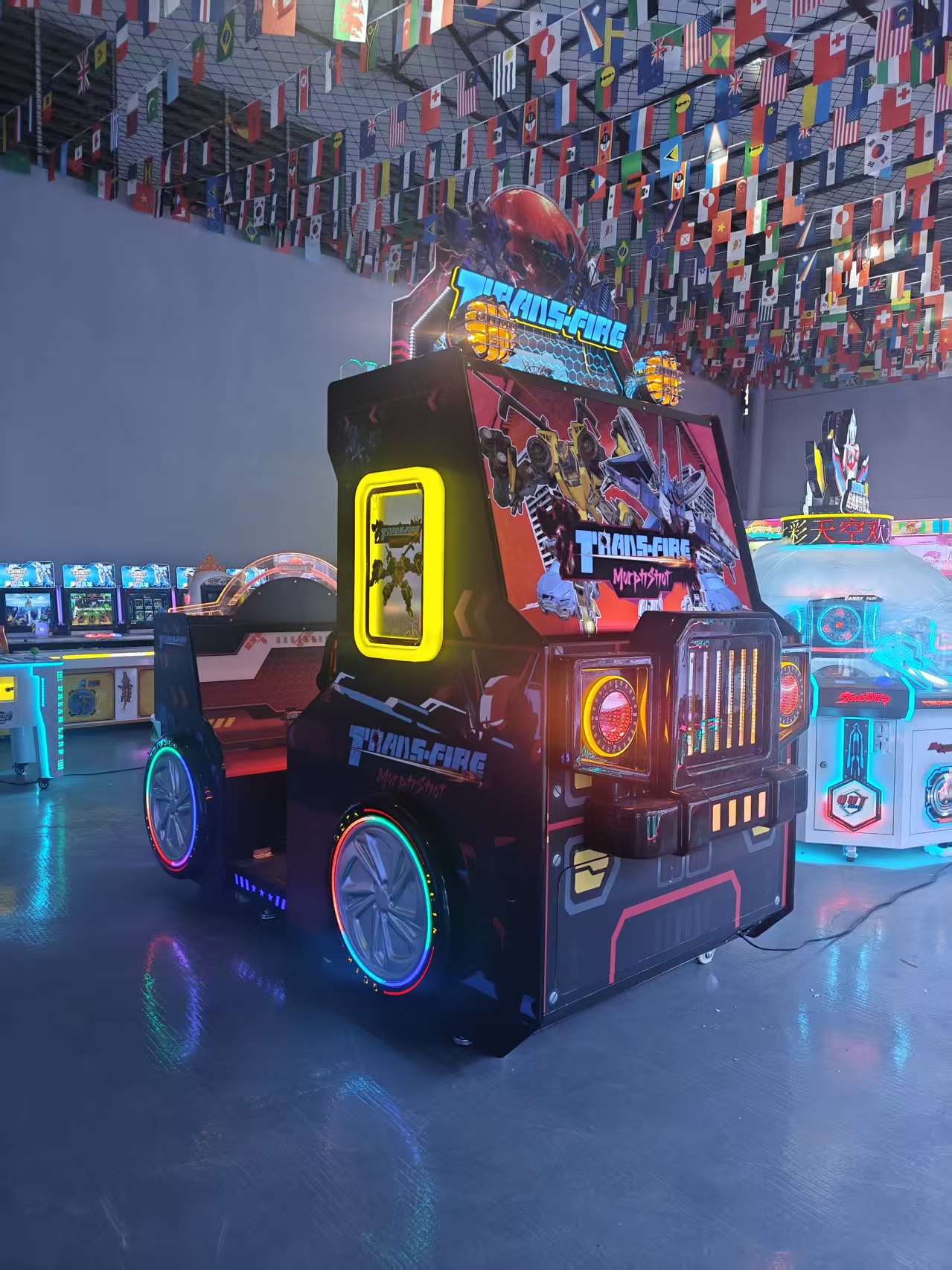 Car-Shaped Metal Neon LED Lighted Commercial Arcade Racing Game Machine Stainless Steel Immersive Interactive Entertainment