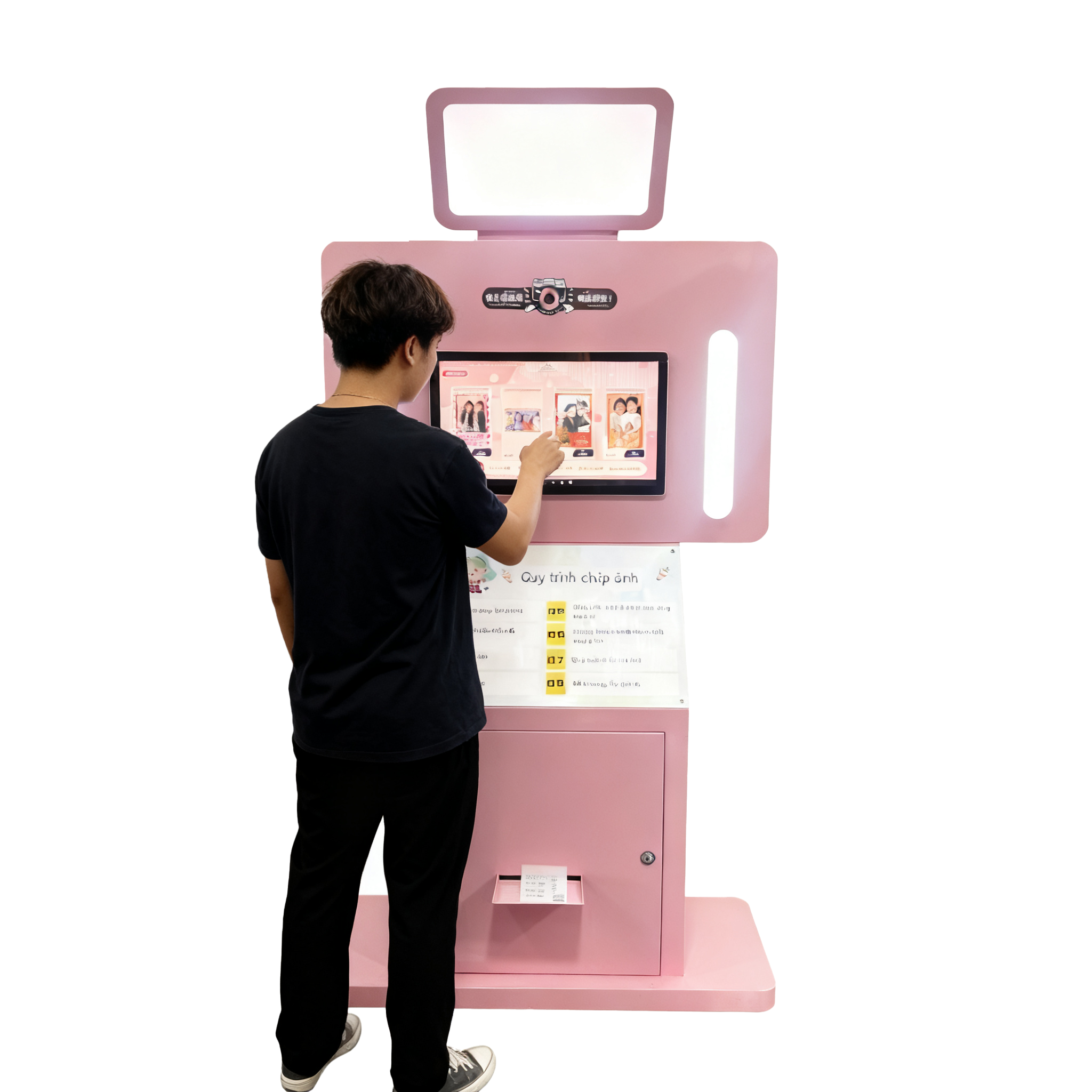 Coin Operated Pink Selfie Photo Booth Cute Beauty Filter Printing Station for Mall Arcade Event Entertainment