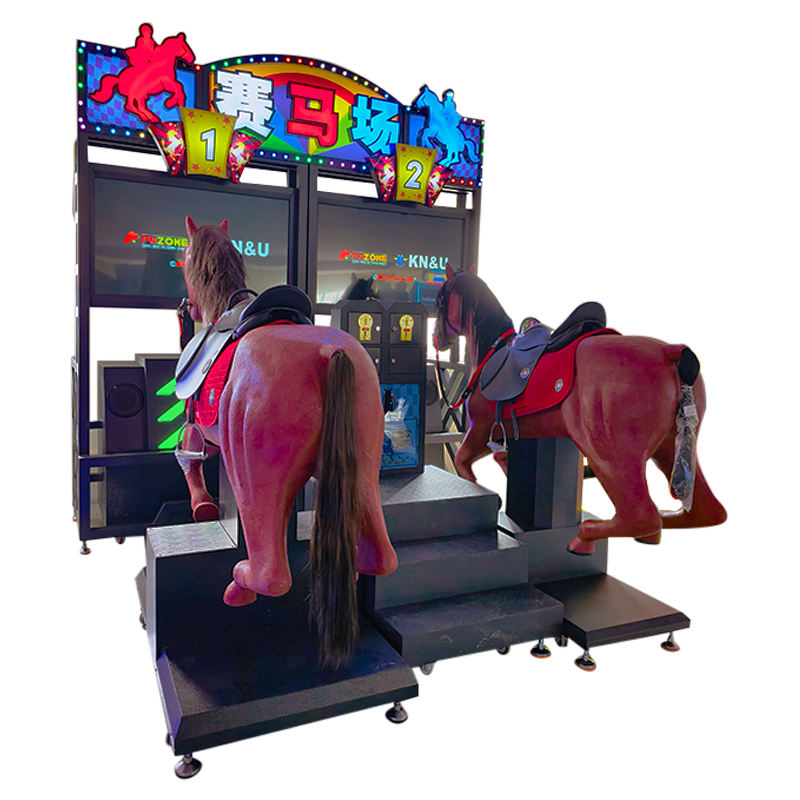 Dual Player Arcade Horse Racing Machine LED Lit Signage HD Screens Realistic Horse Controllers Game Coin Operated Games