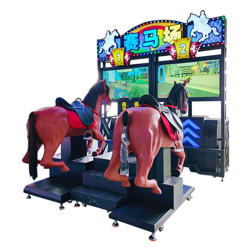 Dual Player Arcade Horse Racing Machine LED Lit Signage HD Screens Realistic Horse Controllers Game Coin Operated Games