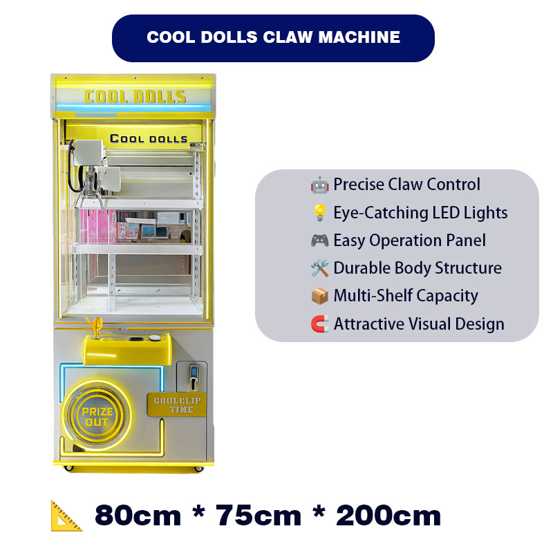 Ninix Yellow-Silver Themed Commercial Self-Service Interactive Entertainment Equipment LED Lighted Metal Unattended Doll Machine