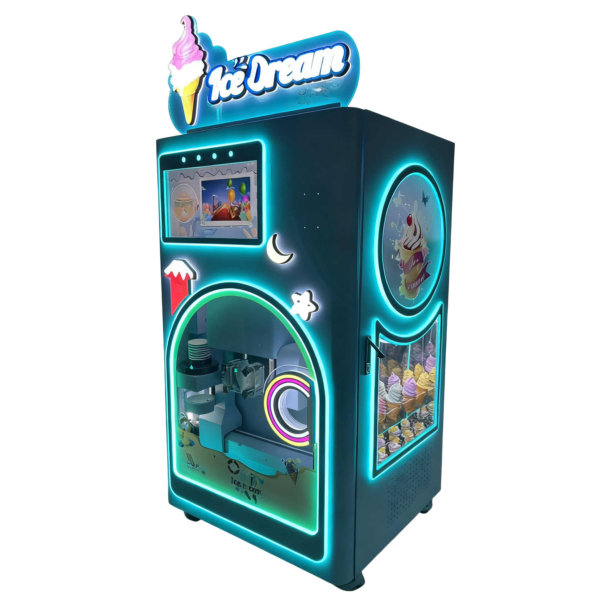 Automatic Ice Cream Vending Machine Coin/Bill Acceptor LED Lighting ABS Metal Construction Commercial Use