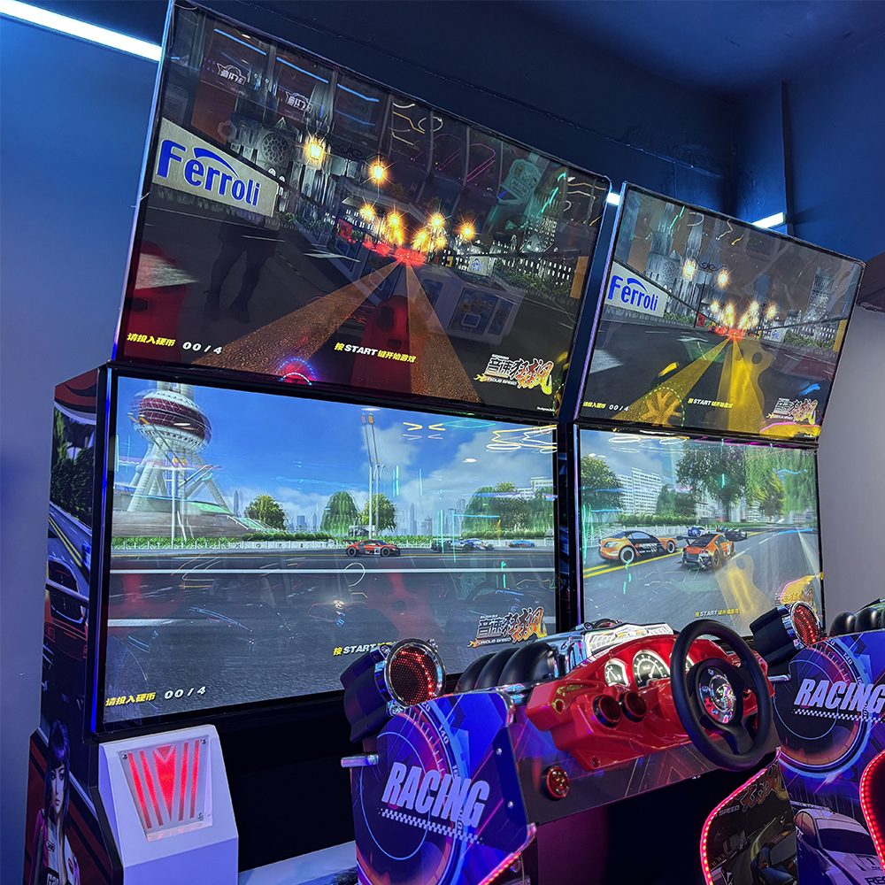 Best-selling Indoor Coin-operated Four-screen Racing Game Simulator Two-screen Two-person Connected Racing Arcade Game Console