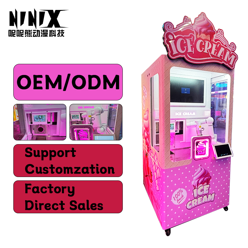 Pink Styled Robot Self-Service Ice Cream Vending Arcade Machine Fresh Ingredients Display for Coin Operated Coin-Operated Games