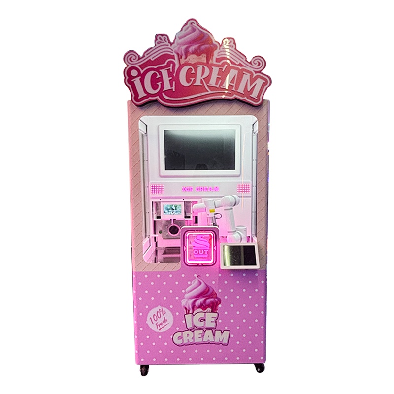 Pink Styled Robot Self-Service Ice Cream Vending Arcade Machine Fresh Ingredients Display for Coin Operated Coin-Operated Games