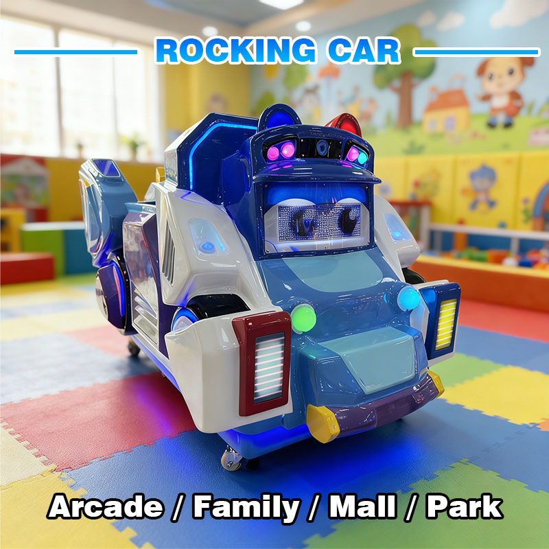 Kids Electric for Ride-On Police Style Amusement Vehicle with LED Lights Music Indoor Playground Mall English