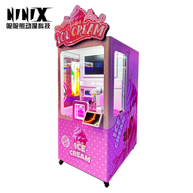 Pink Styled Robot Self-Service Ice Cream Vending Arcade Machine Fresh Ingredients Display for Coin Operated Coin-Operated Games