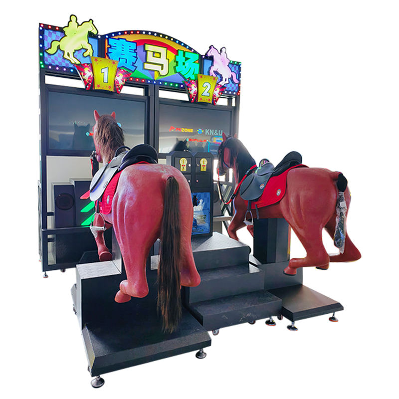 Dual Player Arcade Horse Racing Machine LED Lit Signage HD Screens Realistic Horse Controllers Game Coin Operated Games