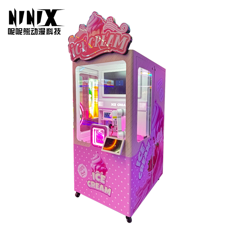Pink Styled Robot Self-Service Ice Cream Vending Arcade Machine Fresh Ingredients Display for Coin Operated Coin-Operated Games