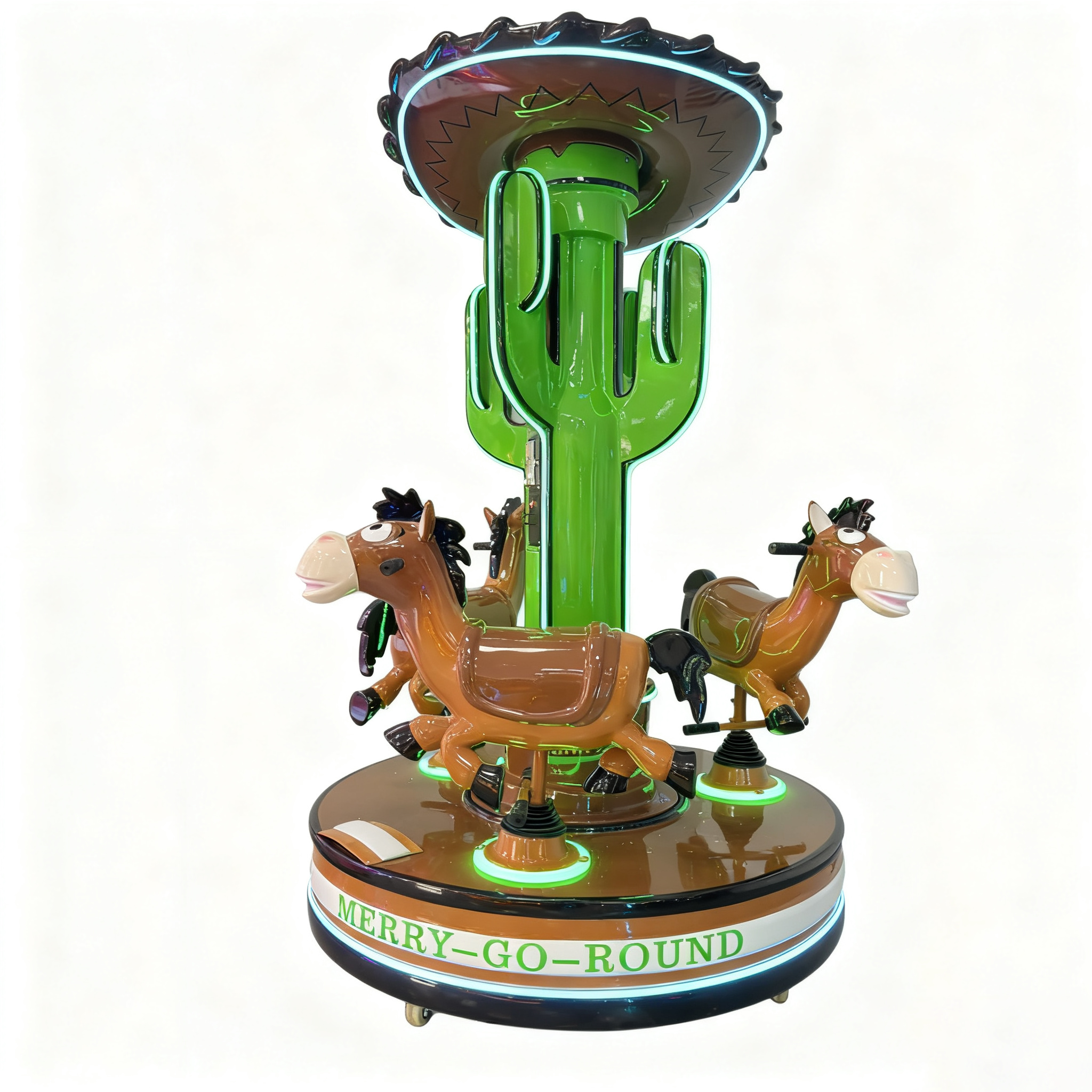 Ninix Western Cactus for Carousel Arcade Ride-LED Lighted Coin Operated for Kids Ages 6+ Indoor Use Acrylic Metal Construction
