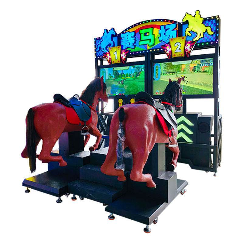 Dual Player Arcade Horse Racing Machine LED Lit Signage HD Screens Realistic Horse Controllers Game Coin Operated Games