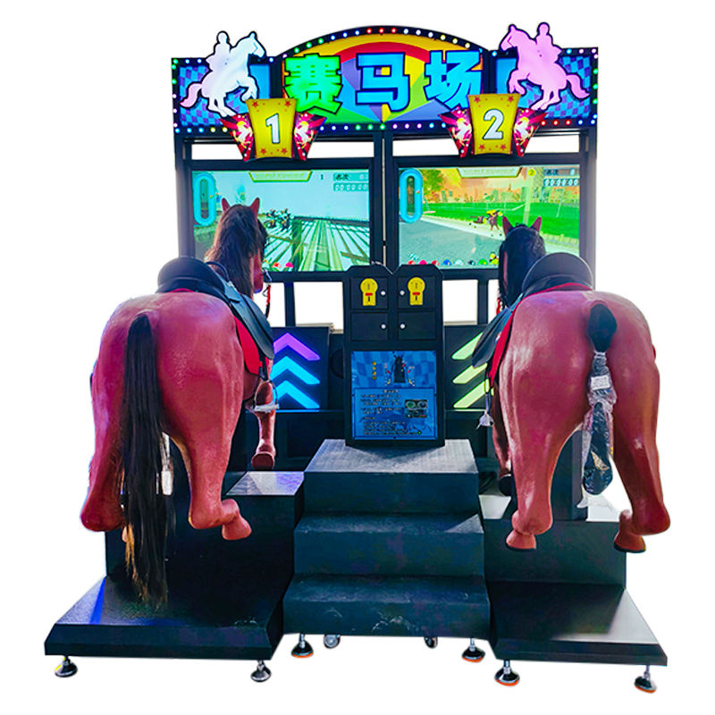 Dual Player Arcade Horse Racing Machine LED Lit Signage HD Screens Realistic Horse Controllers Game Coin Operated Games