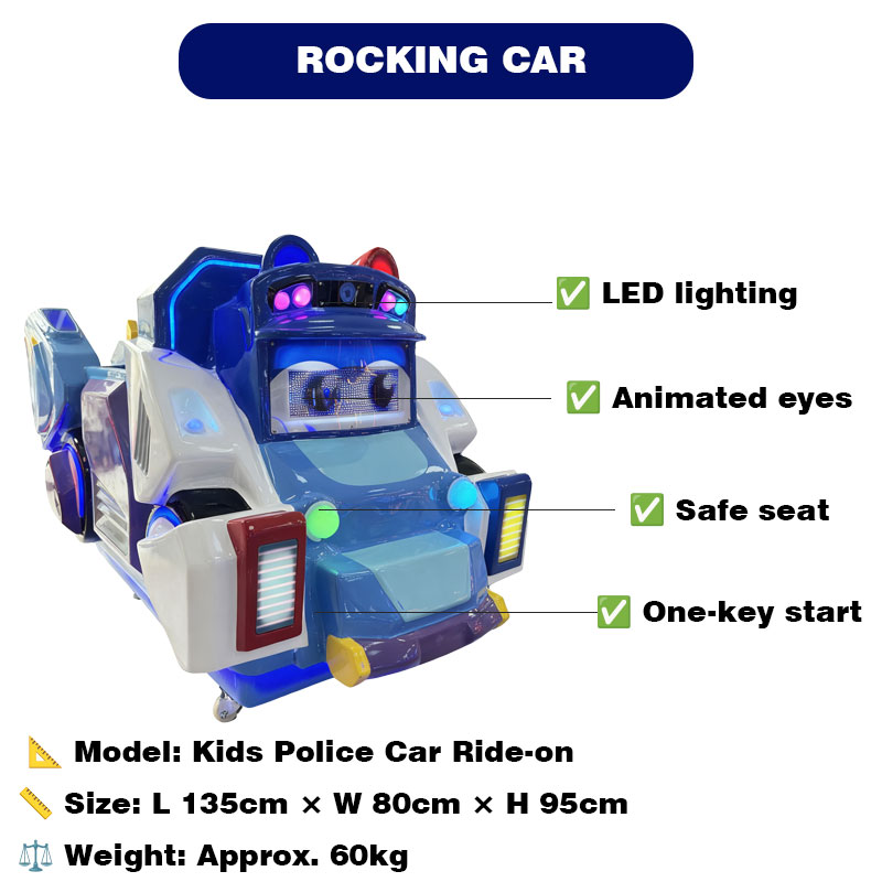 Kids Rocking Car Electric Ride on Machine Police Style Amusement Vehicle With LED Lights Music for Indoor Playground Mall
