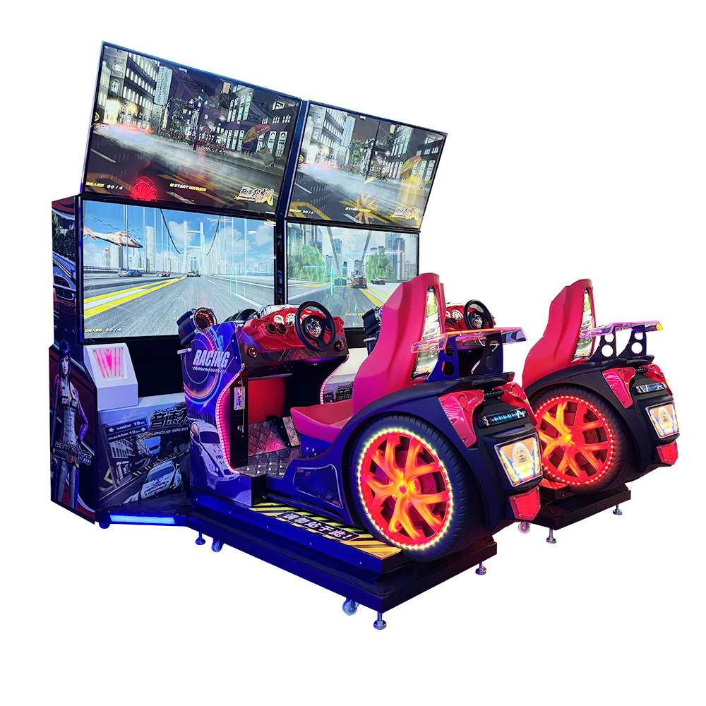 Best-selling Indoor Coin-operated Four-screen Racing Game Simulator Two-screen Two-person Connected Racing Arcade Game Console