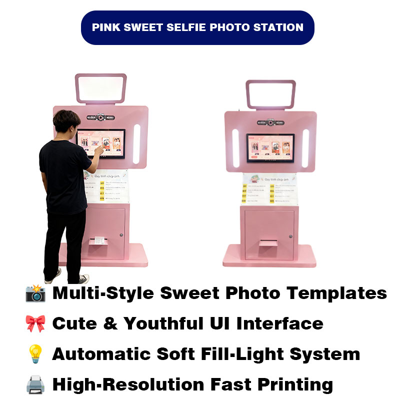 Pink Sweet Selfie Photo Booth Station - Automatic Soft Light & Instant Print Machine
