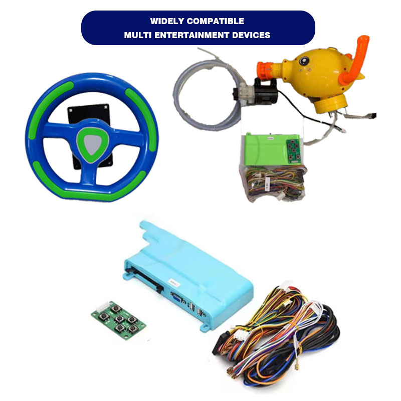 Universal Kids Arcade Game Controller Kit – Steering Wheel, Shooter, Wiring & Board Set