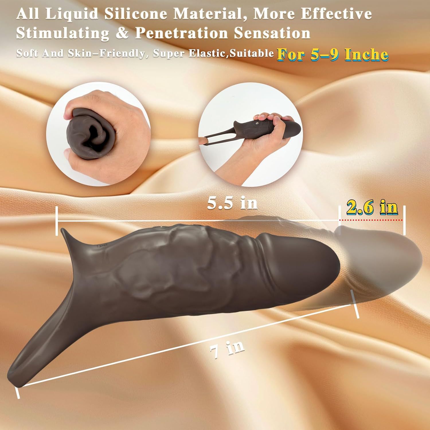 Anillo Retardante Masculino con Diseño de Dientes de Lobo, Condón con Foreskin y Vibración de 10 Frecuencias, Silicona Sólida Recargable