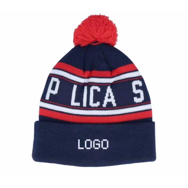 Acrylic Jacquard Beanie With Pom Warm Skull Cap Soft Cuff Beanie Custom Embroidery Logo Daily Winter Hats