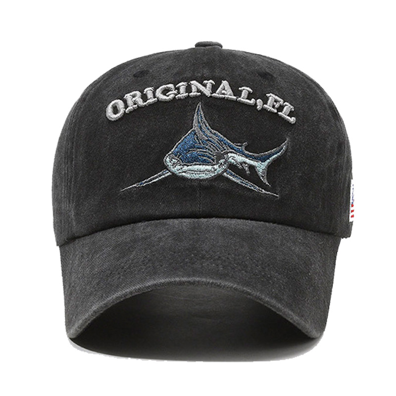 American-style Hip-hop Shark Baseball Cap Classic Distressed Vintage Water Washed Denim Casual Sun protection Hat