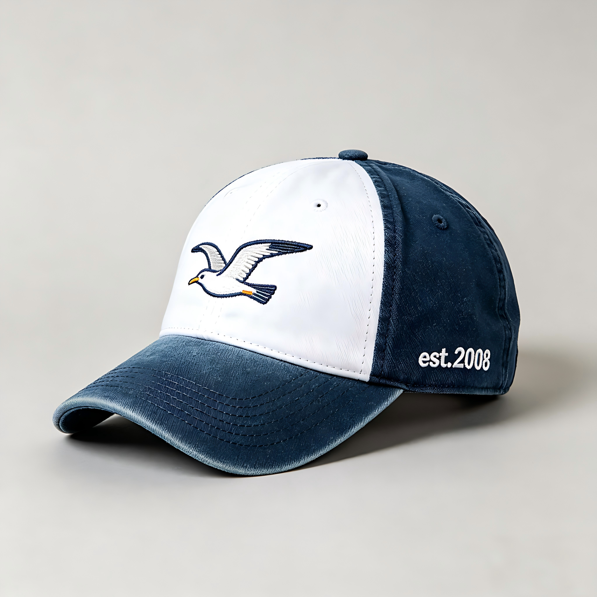 Vintage Washed Embroidery Baseball Cap  Casual Distressed Navy Brim Dad Hat Outdoor Sun Protection Adjustable Cotton Sports Cap