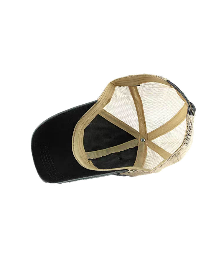 Washed Distressed Mesh 6-Panel Trucker Cap Breathable Adjustable Unisex Retro Dad Hat with Eyelet Ventilation for Sports & Beach