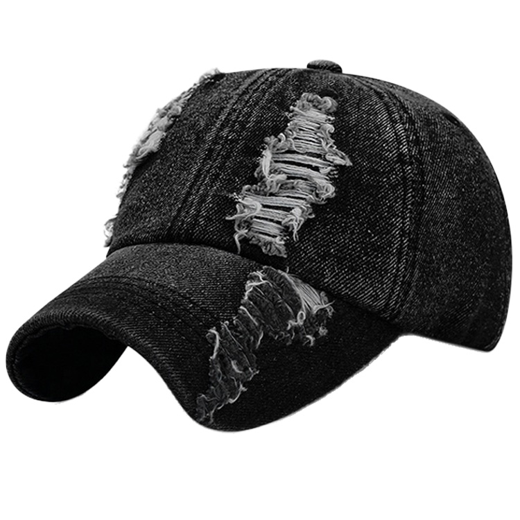 Customizable Vintage Washed Cotton Dad Hat Sporty Street Style Ripped Embroidered Logo Baseball Cap Fashion Denim Sport Cap
