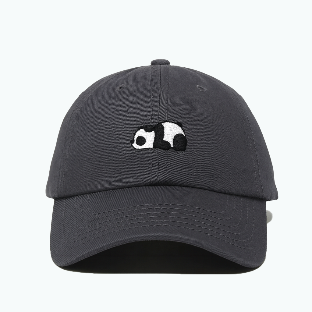 Women's Cute Little Panda Embroidered Gray Adjustable Cotton Denim Baseball Cap