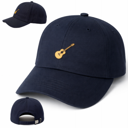 Embroidered Guitar Dad Cap, Washed Cotton Twill Unstructured Baseball Cap, Curved Brim Adjustable Hat for Men Women