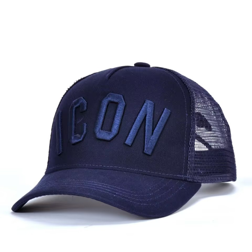 Wholesale Custom Logo Print Trucker Hat Navy Blue Front Mesh Back Adjustable Baseball Cap Unisex Streetwear