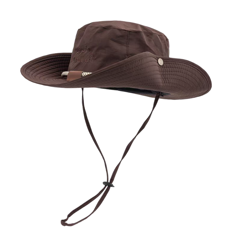 Brown Outdoor Sun Protection Bucket Hat Wide Brim Water Resistant with Chin Strap for Hiking Fishing