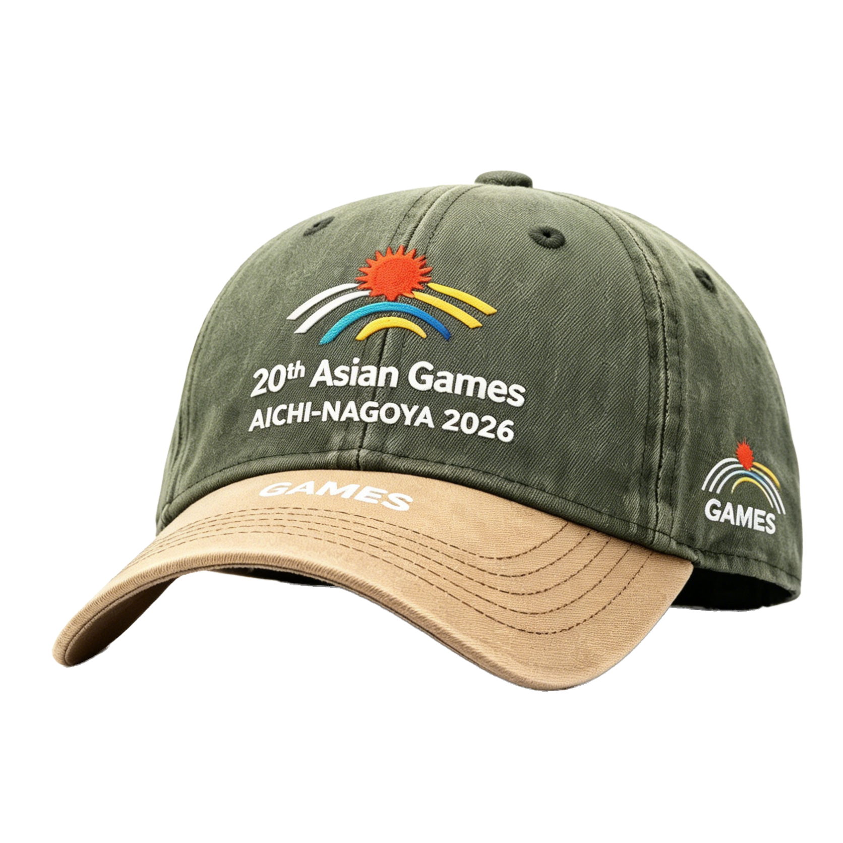 20th Asian Games Aichi-Nagoya 2026 Embroidered Gray Adjustable Cotton Denim Baseball Cap