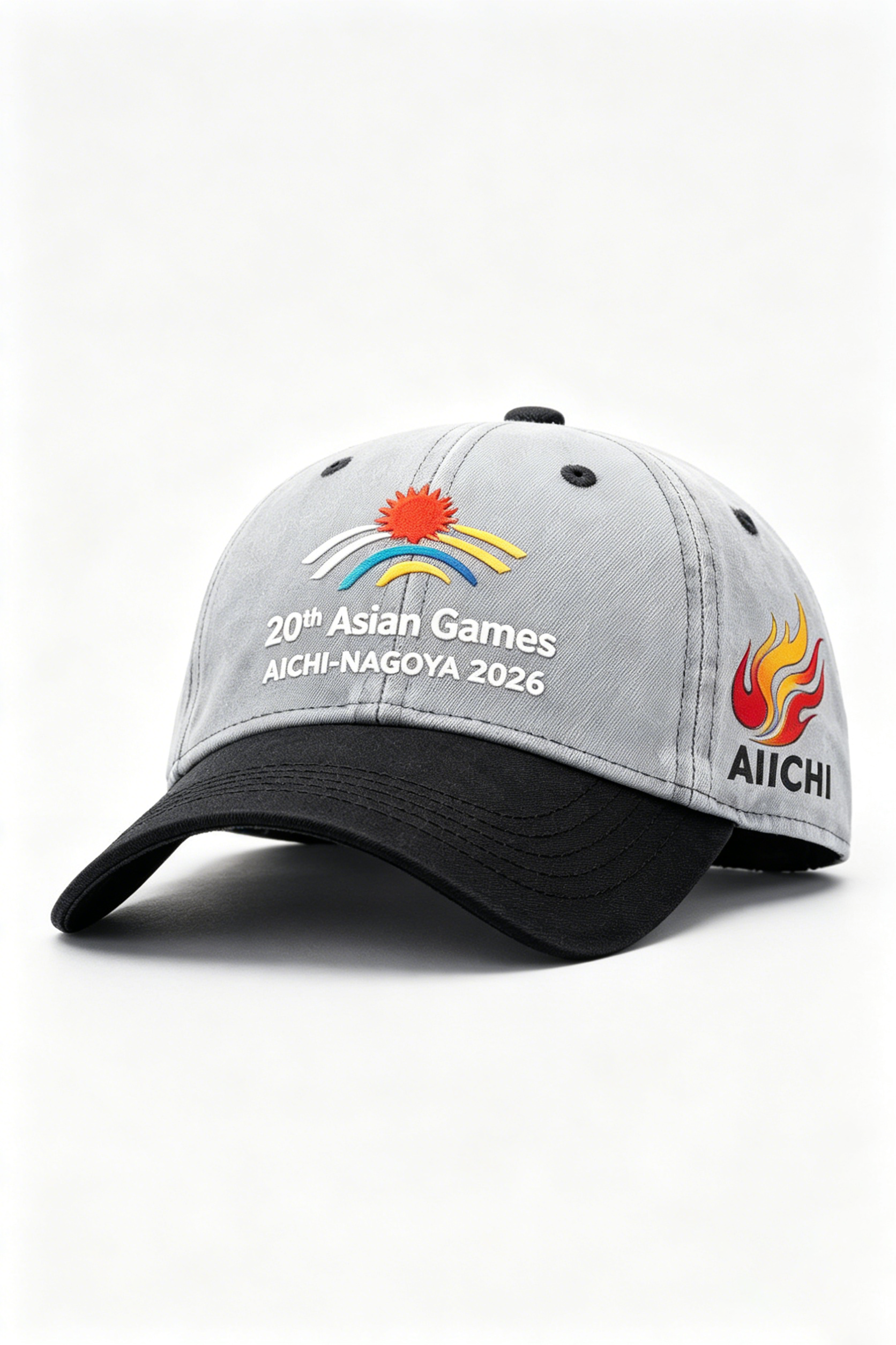 20th Asian Games Aichi-Nagoya 2026 Embroidered Gray Adjustable Cotton Denim Baseball Cap