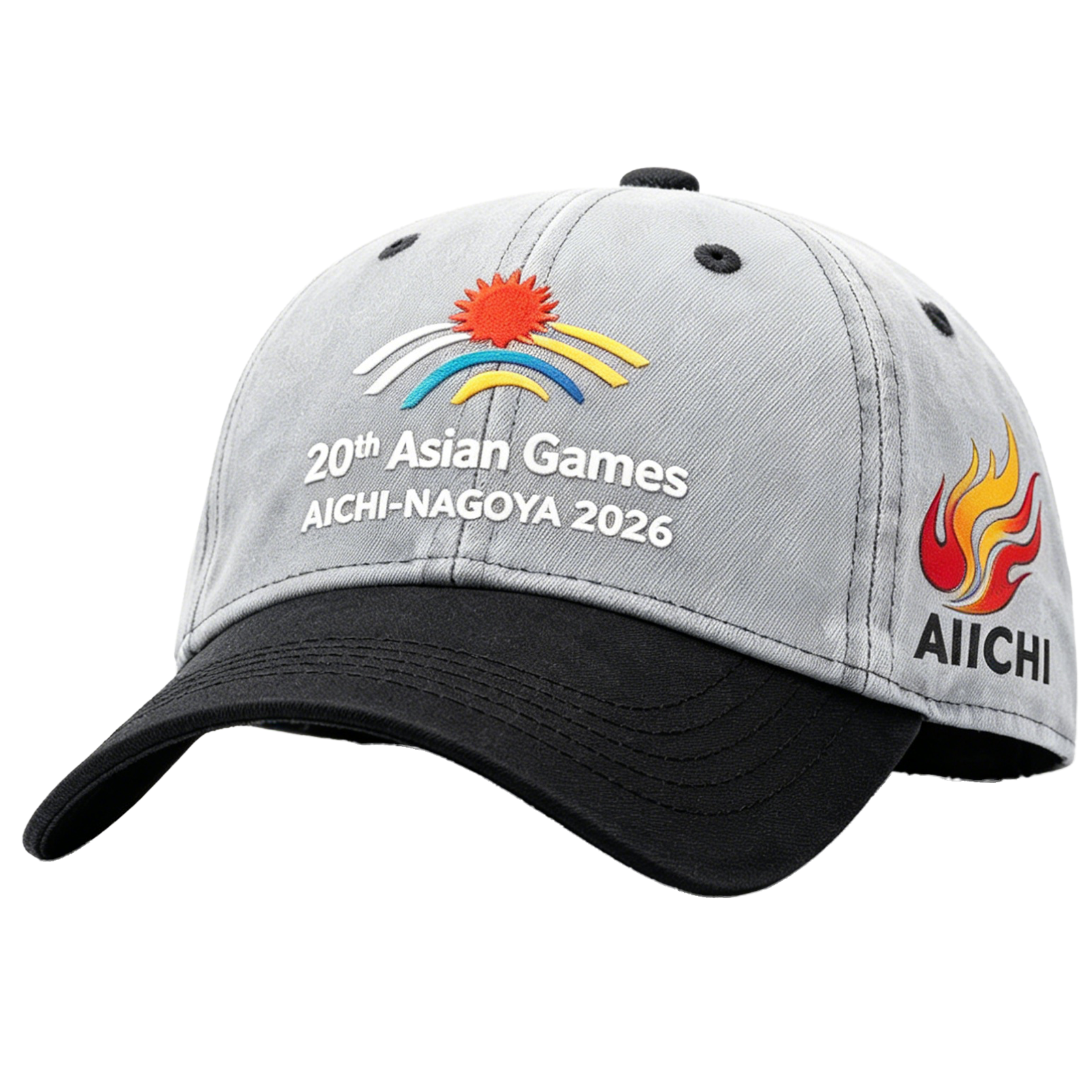 20th Asian Games Aichi-Nagoya 2026 Embroidered Gray Adjustable Cotton Denim Baseball Cap