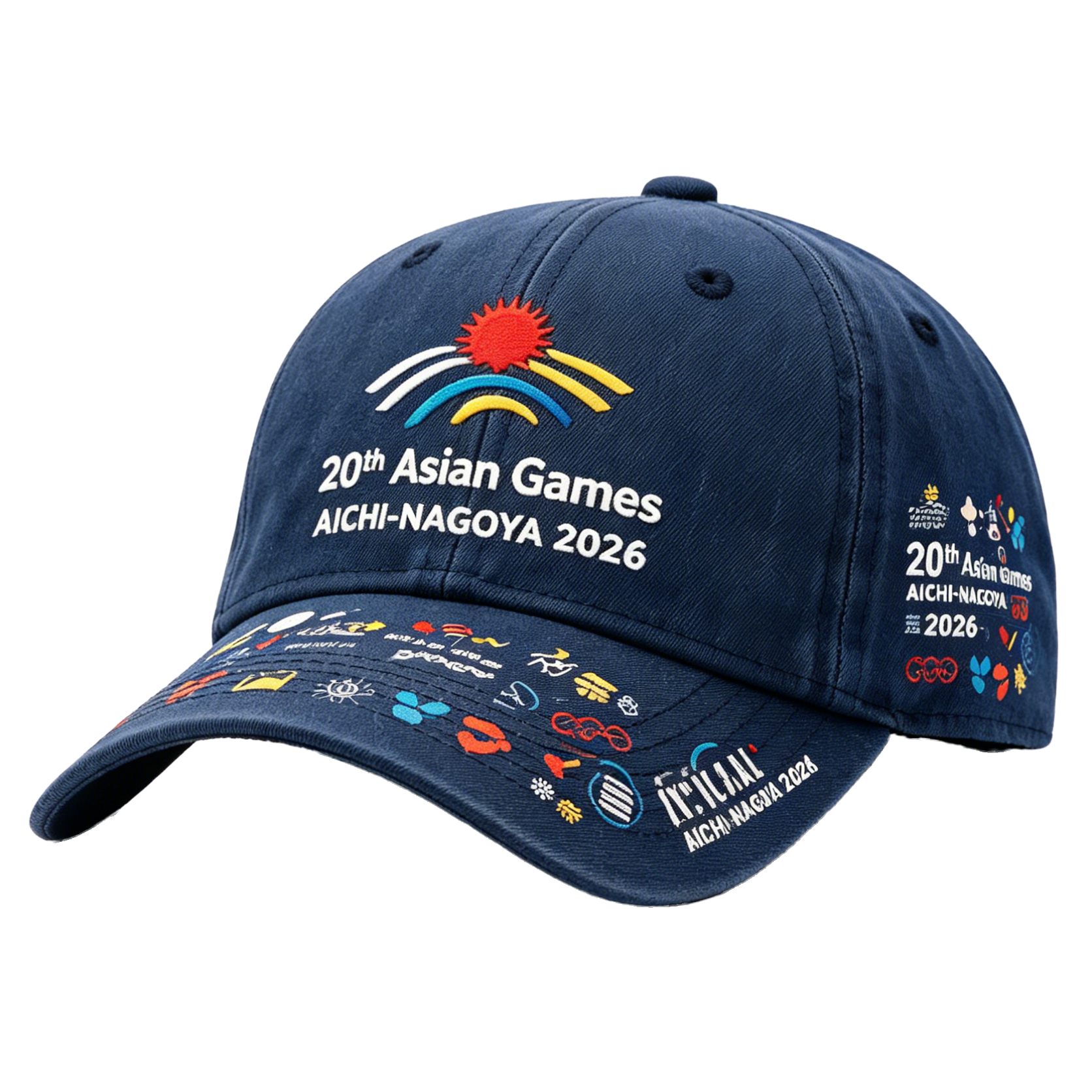 20th Asian Games Aichi-Nagoya 2026 Embroidered Gray Adjustable Cotton Denim Baseball Cap