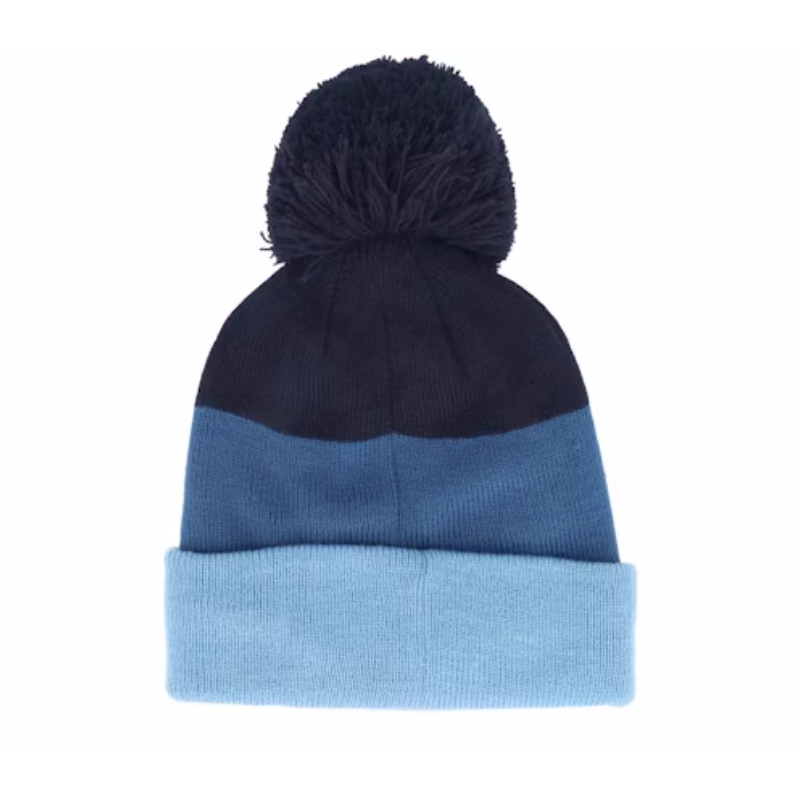 Colorblock Classic Beanie With Pom Warm Knit Skull Cap Soft Cuff Beanie Custom Embroidery Logo Daily Winter Hats for Women Men