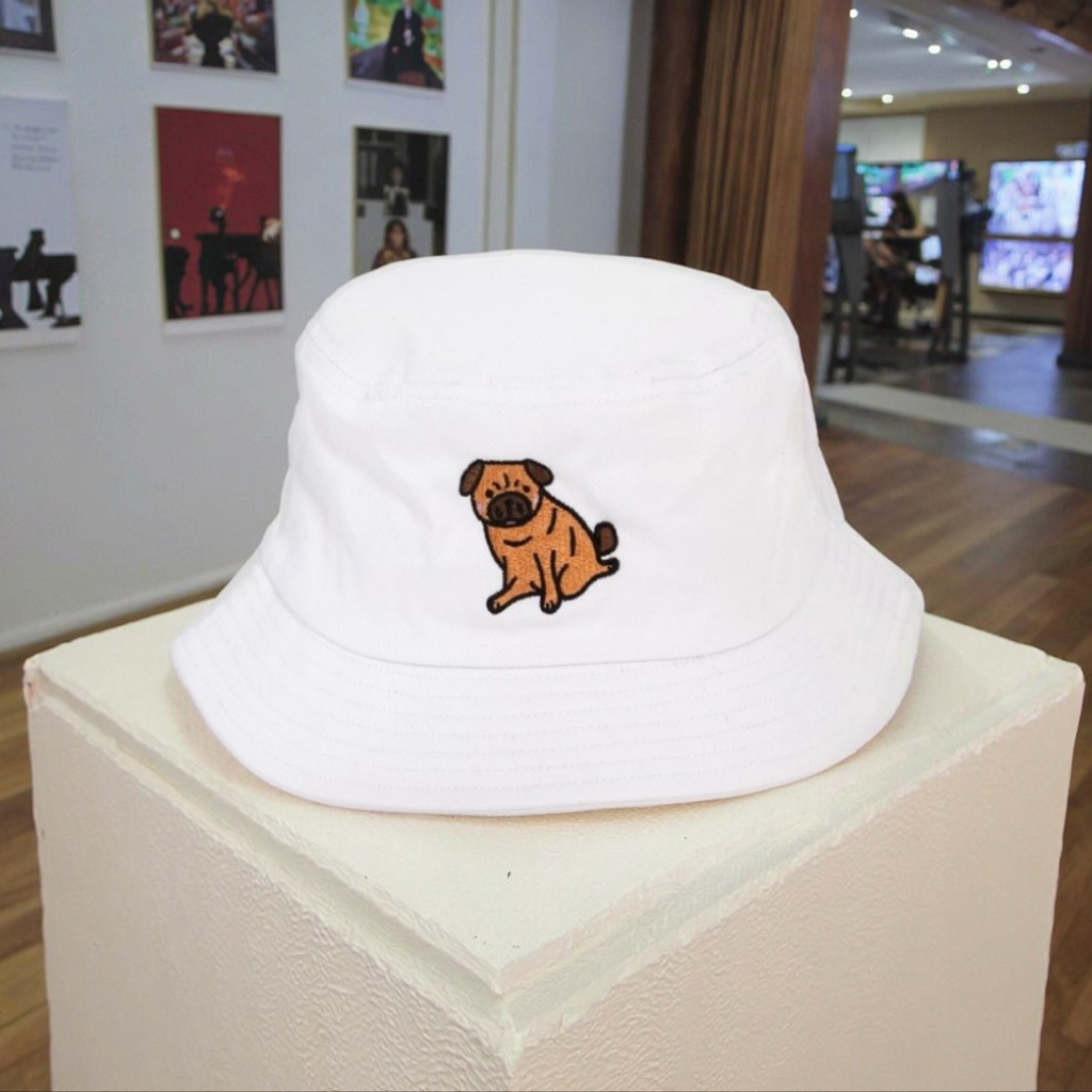 Luxurious 100% Cotton Doggy Cap Embroidered Bucket Hat for Fishing Beach Leisure and Everyday Use