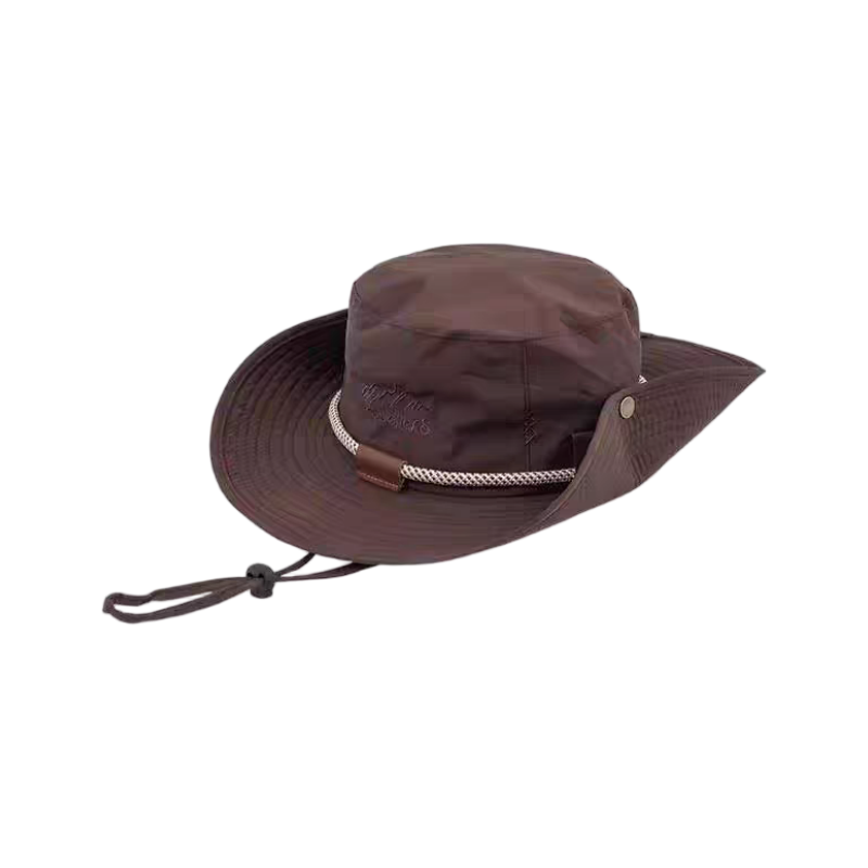 Brown Outdoor Sun Protection Bucket Hat Wide Brim Water Resistant with Chin Strap for Hiking Fishing