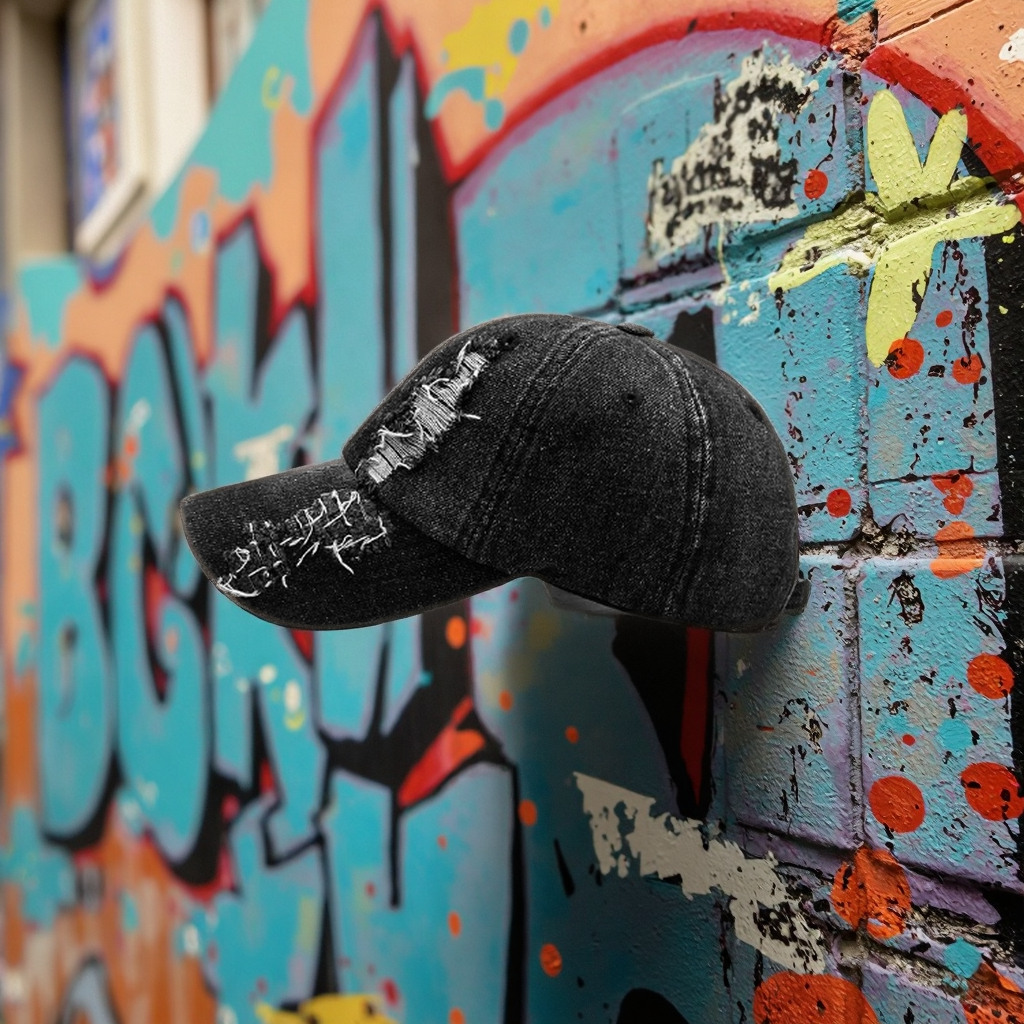 Customizable Vintage Washed Cotton Dad Hat Sporty Street Style Ripped Embroidered Logo Baseball Cap Fashion Denim Sport Cap